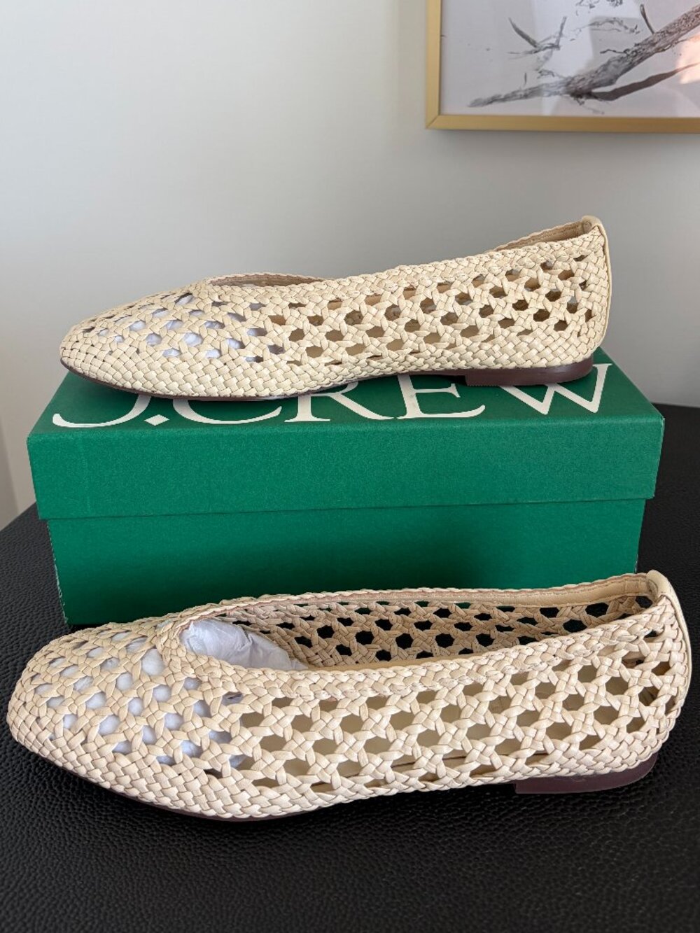J.Crew Quinn Handwoven Leather Ballet Flats Warm Sesame Size 8 - Picture 3 of 10